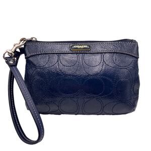 COACH Blue Signature Patent Leather Wristlet